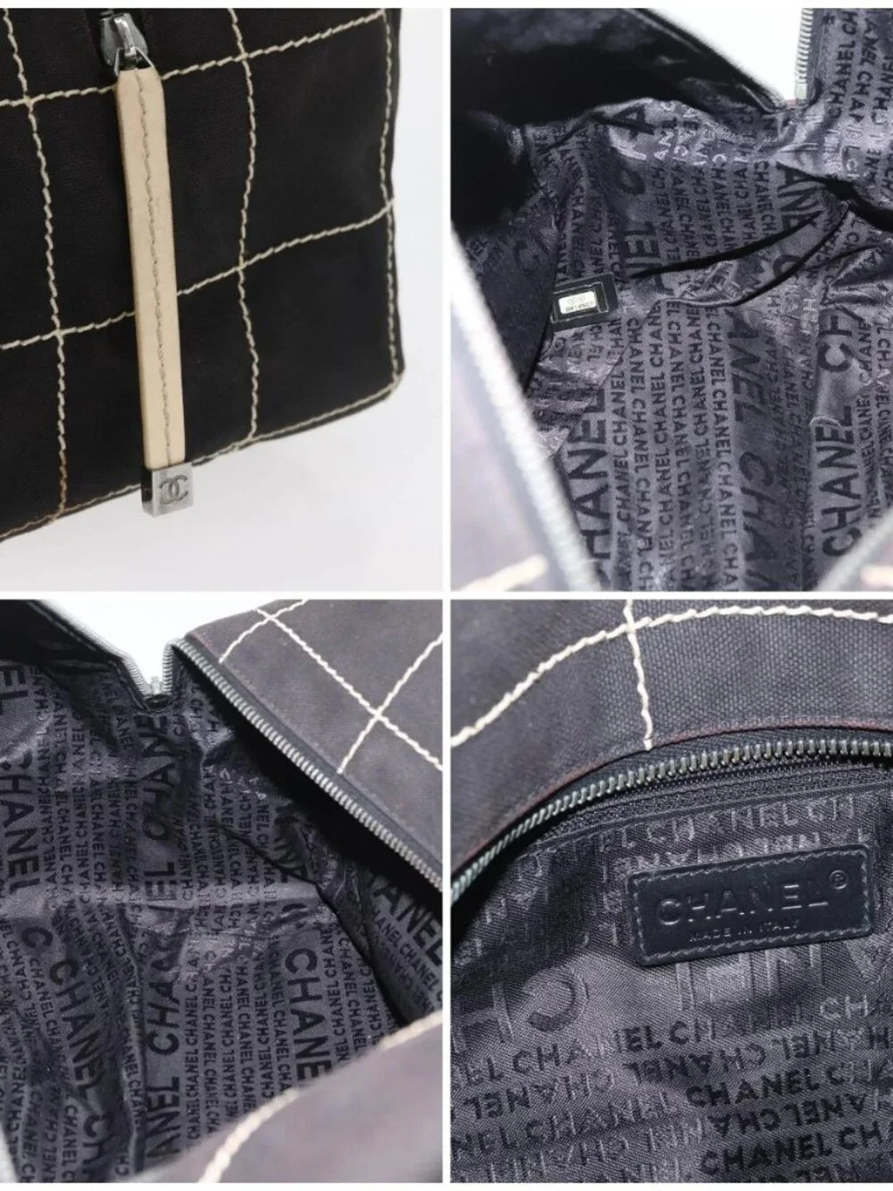 CHANEL Hand Bag Canvas Black CC Auth 131003
